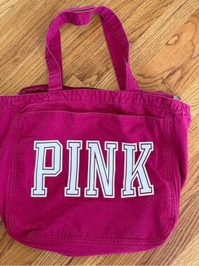 Victoria’s Secret PINK Canvas Tote Bag Pink Large Zip Top Shoulder Bag